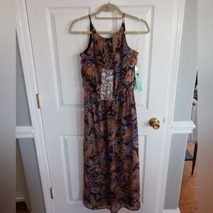 NWT Tacera paisley print boho maxi dress with necklace size Petite medium